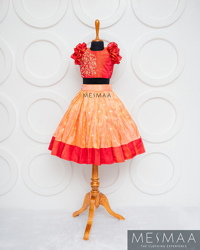 Peach pinkish red lehenga for kids