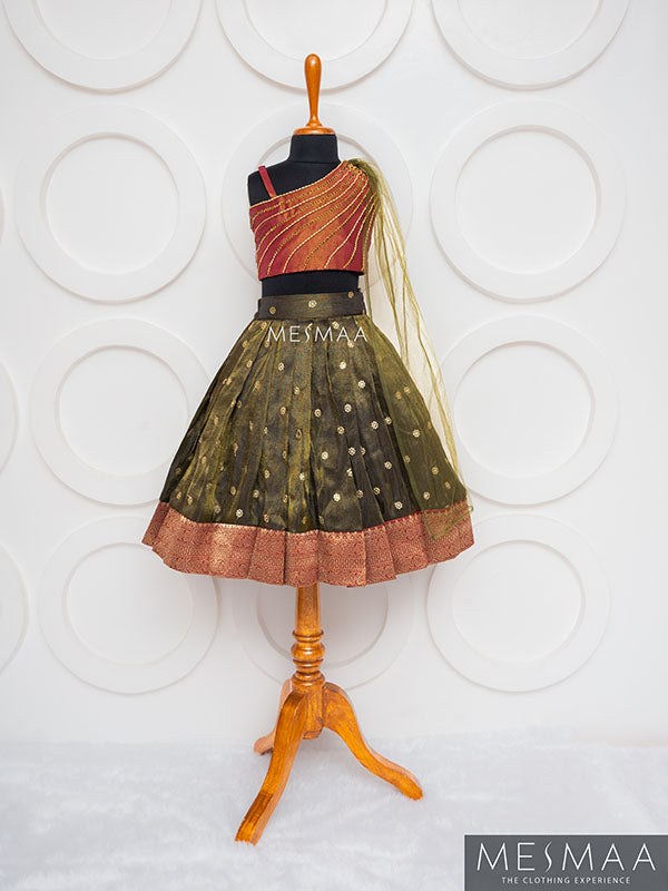 Maroon golden black lehenga for kids