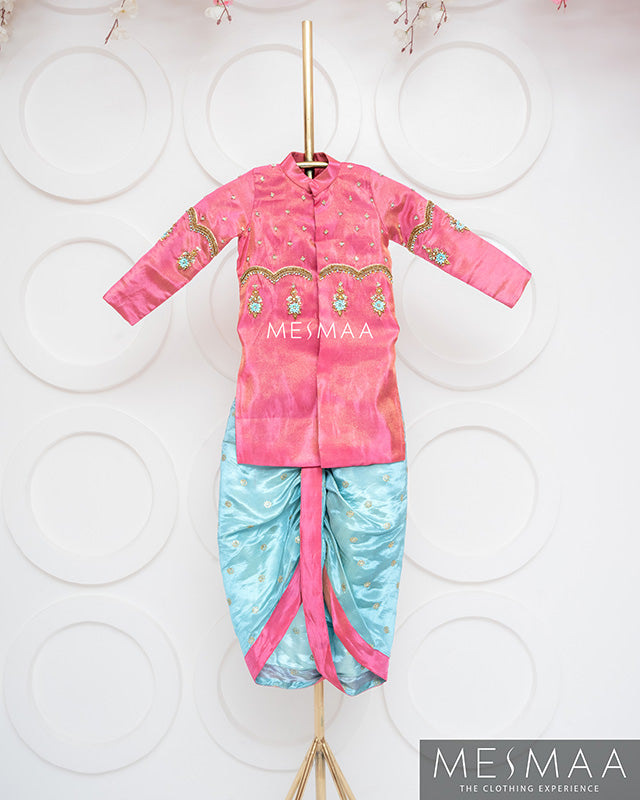 Sky Blue flamingo pink boys kurta set