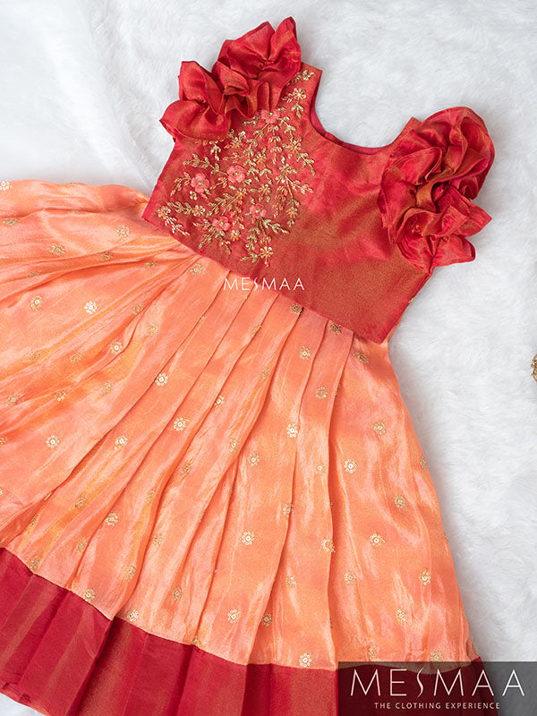 Peach pinkish red lehenga for kids