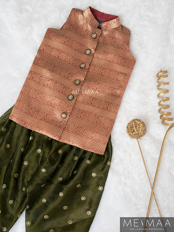 Maroon golden black boys kurta set