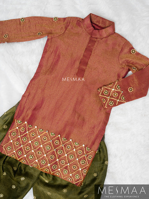 Maroon golden black boys kurta set