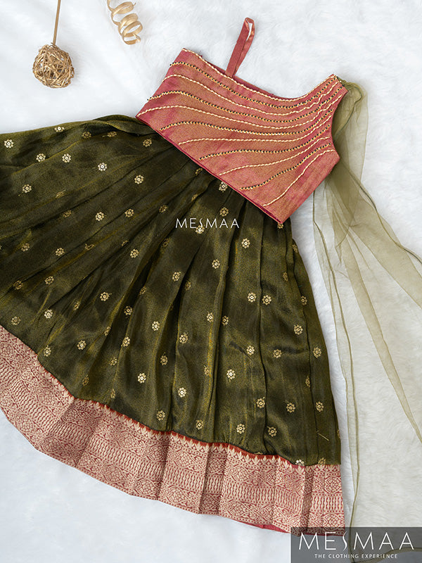 Maroon golden black lehenga for kids