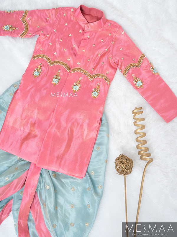 Sky Blue flamingo pink boys kurta set