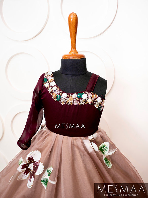 Vine dusty pink floral kid gown