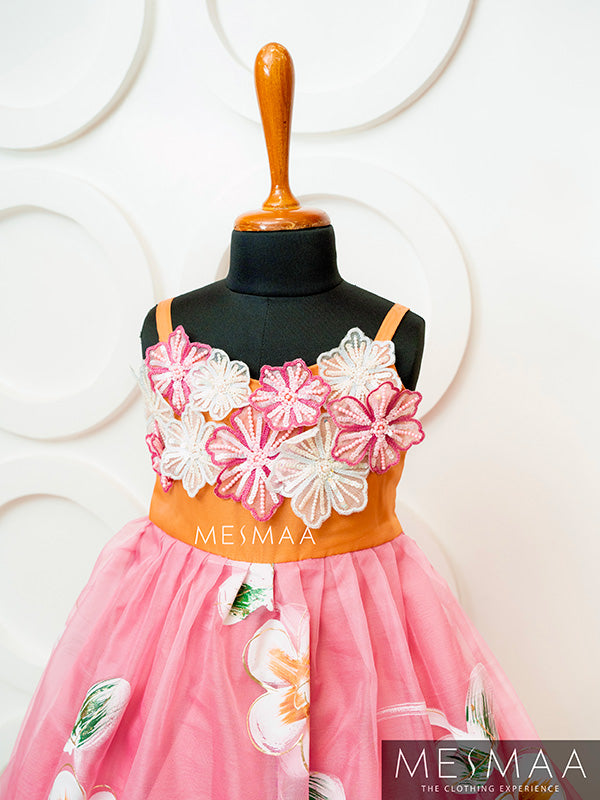 Pink tangerine floral kid gown