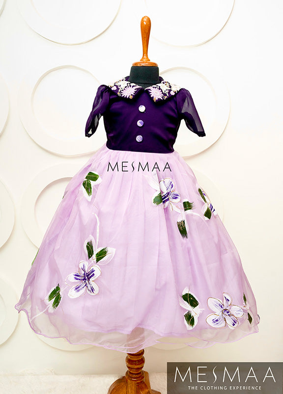 Violet lilac floral kid gown