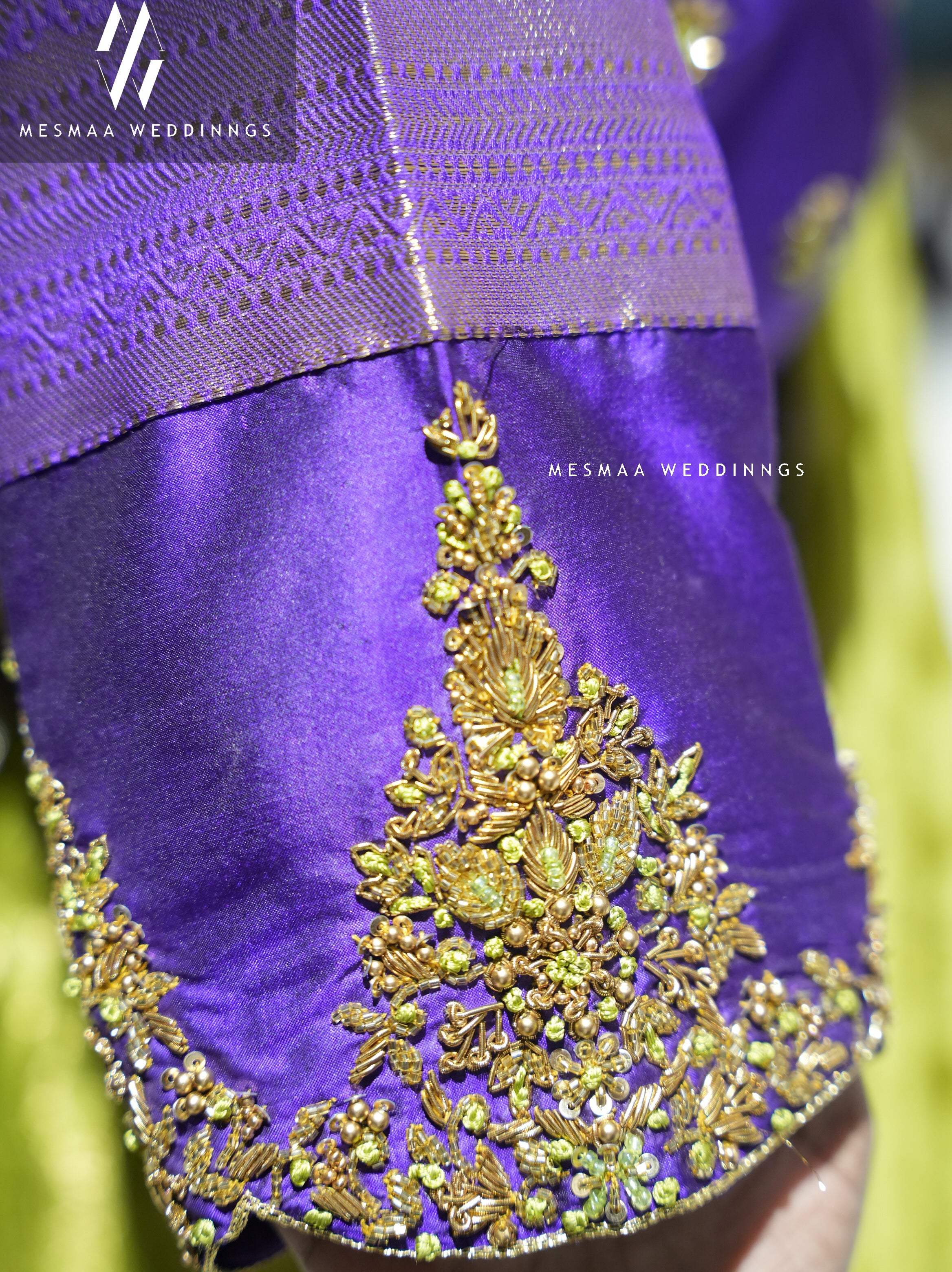 GREEN VIOLET PATTU HALF SAREE