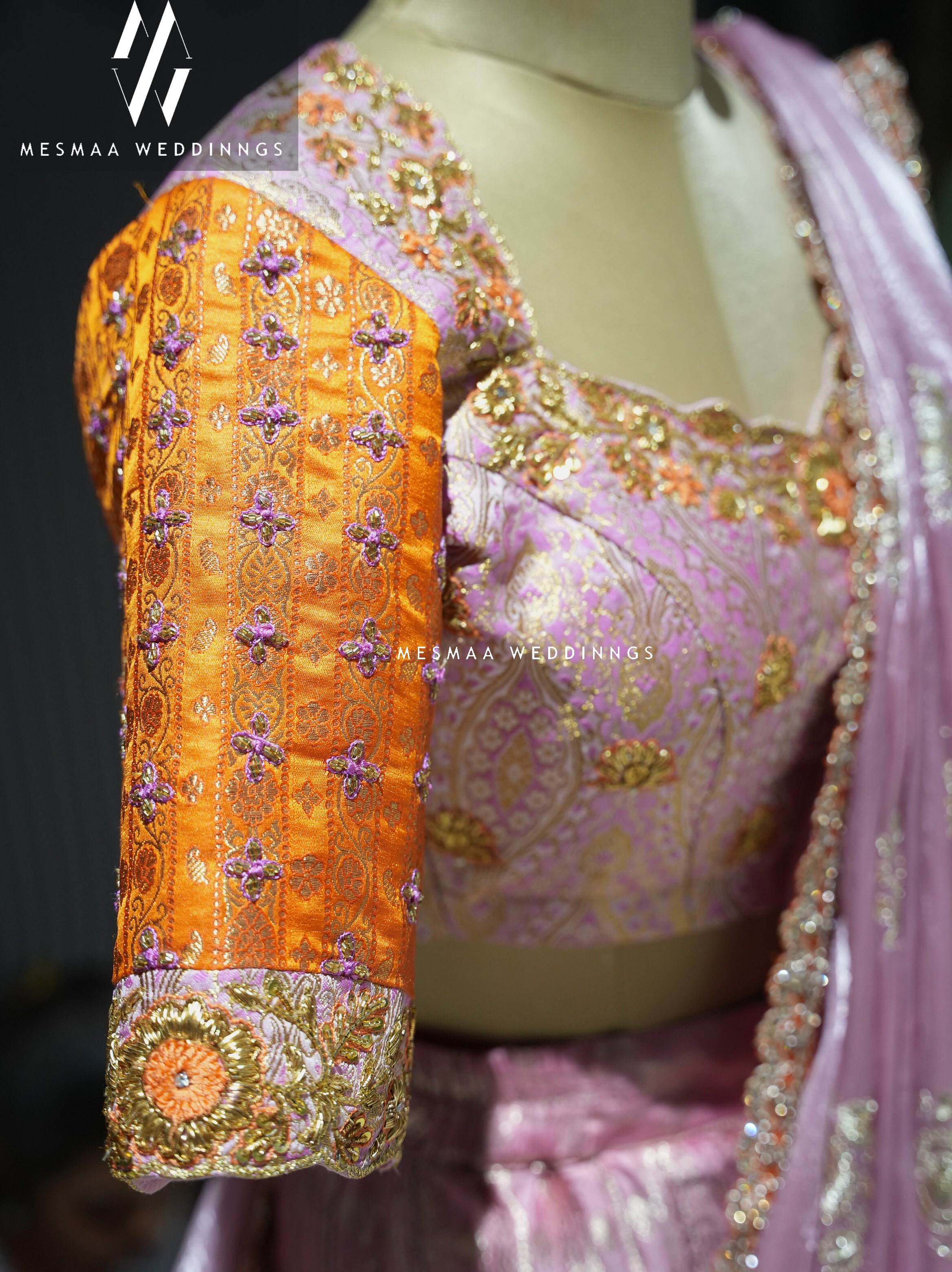 ORANGE BLUSH PINK PATTU HALF SAREE