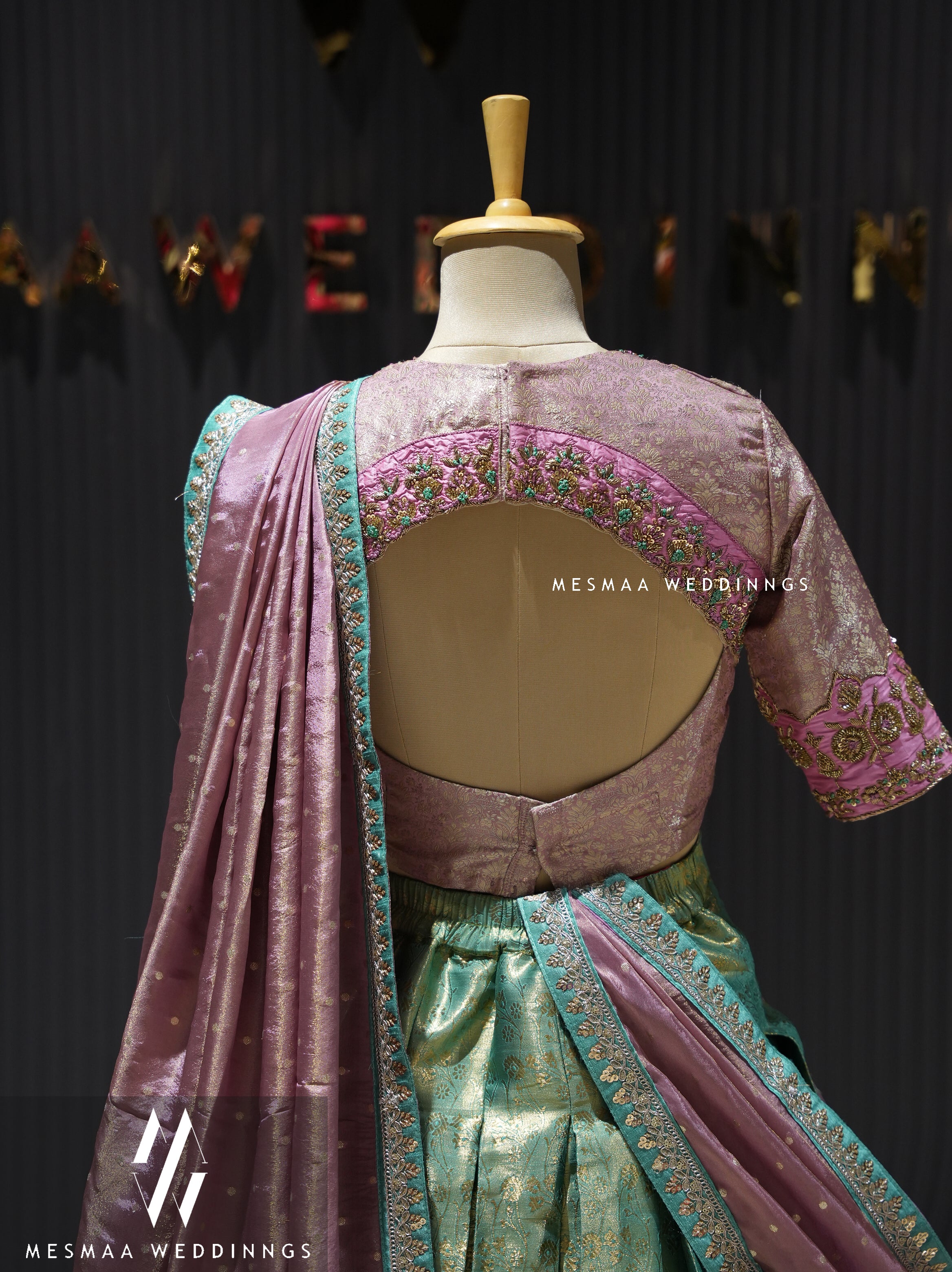 ONION PINK TEAL PATTU HALF SAREE.