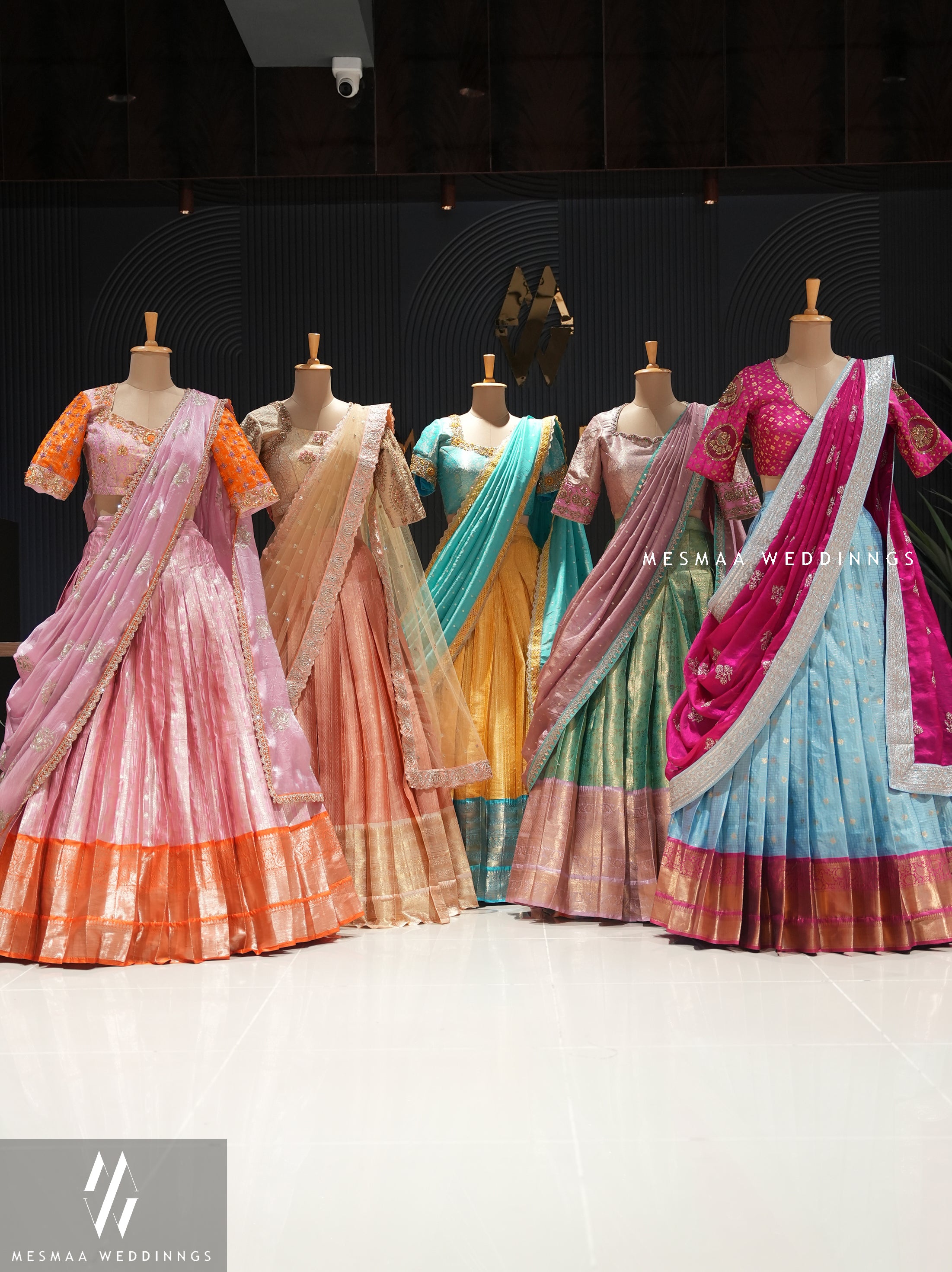 ICE BLUE RANI PINK PATTU HALF SAREE.