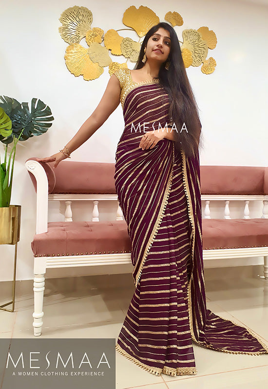 Dark purple striped saree