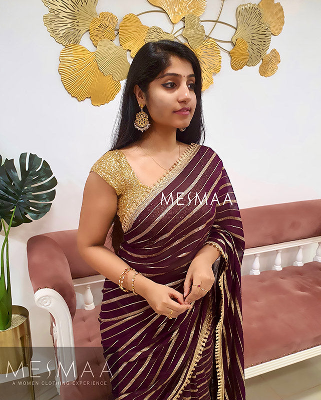 Dark purple striped saree