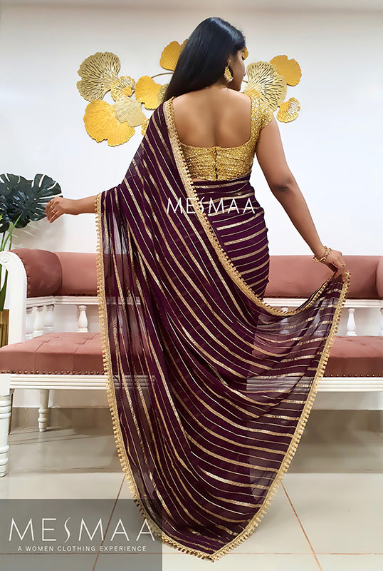 Dark purple striped saree