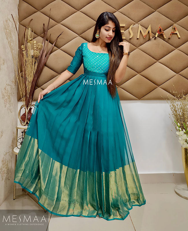 Teal green zari dress