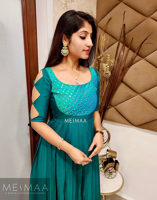 Teal green zari dress