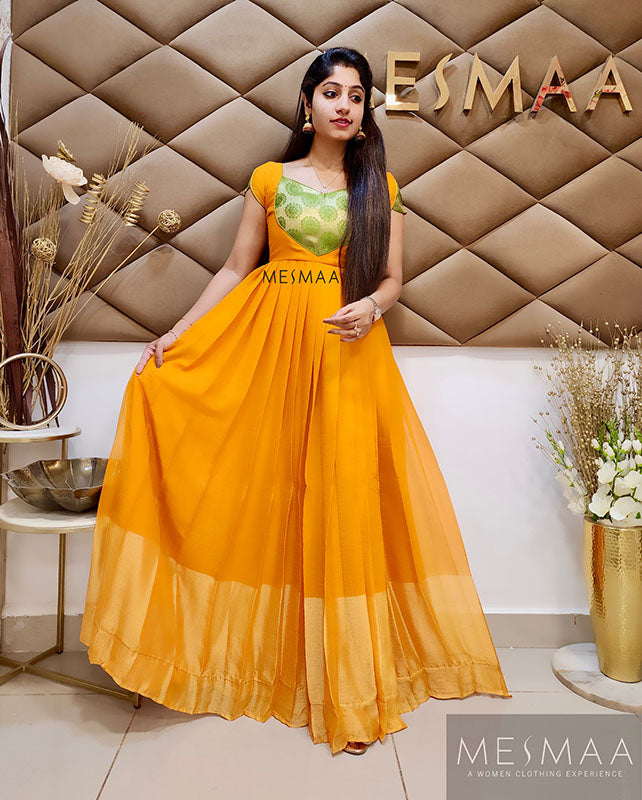 Yellow green zari dress