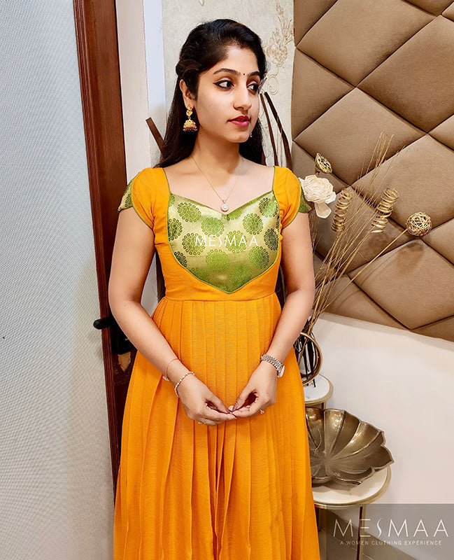 Yellow green zari dress