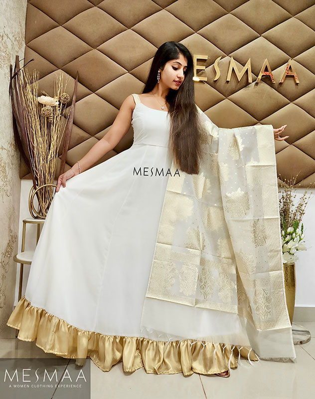 Half white gold banarasi gown