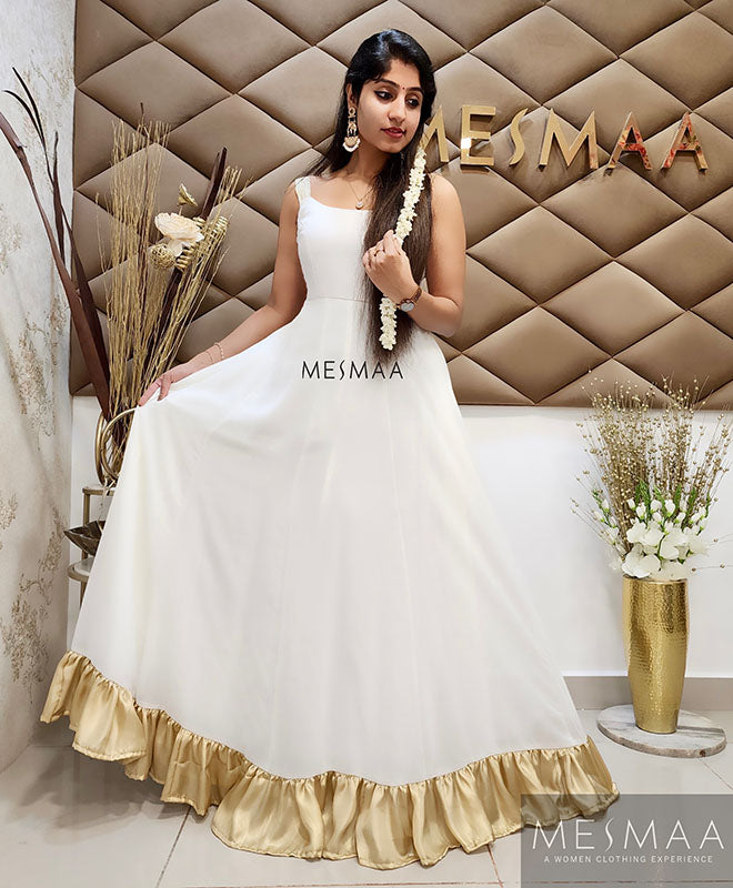 Half white gold banarasi gown