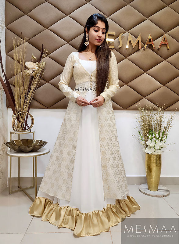 Half white gold banarasi gown