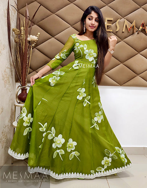 Olive green floral gown