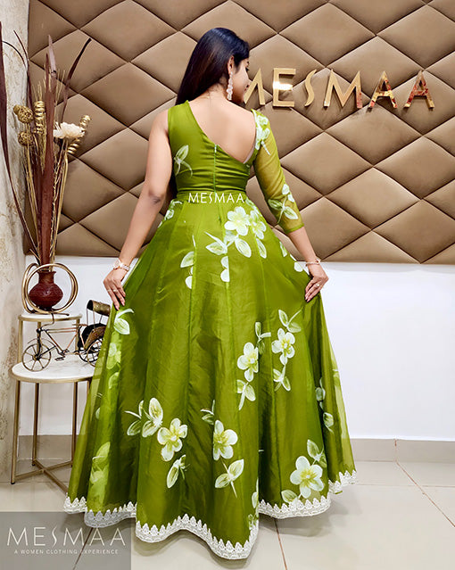 Olive green floral gown
