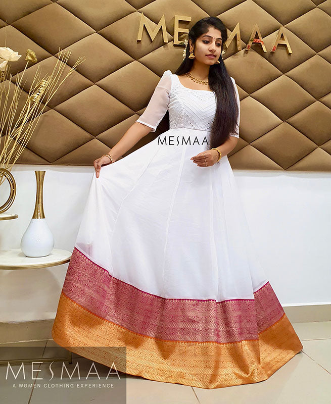 White pink orange gown