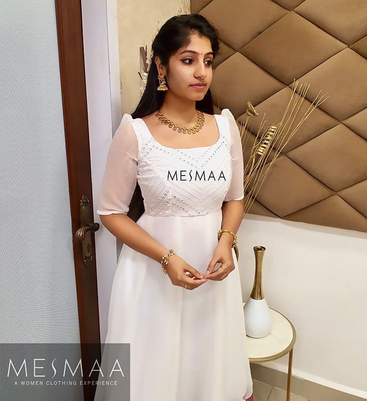 White pink orange gown