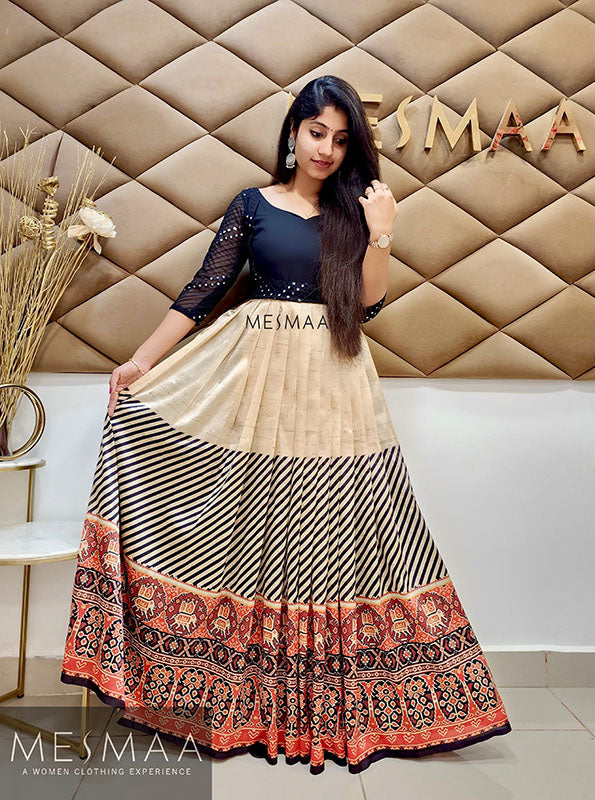 Black beige kalamkari floor length dress