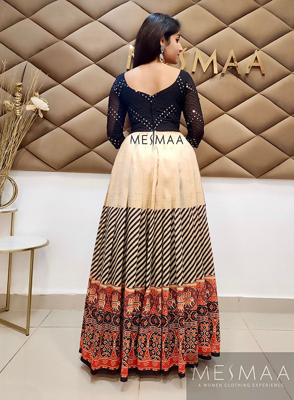 Black beige kalamkari floor length dress