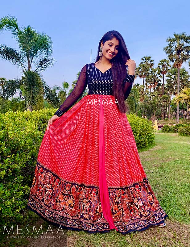 Black coral kalamkari floor length dress