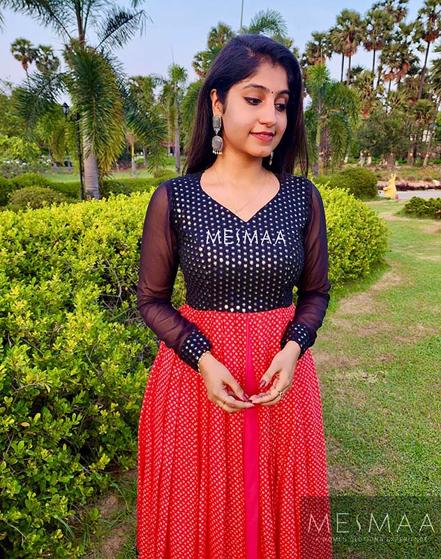 Black coral kalamkari floor length dress