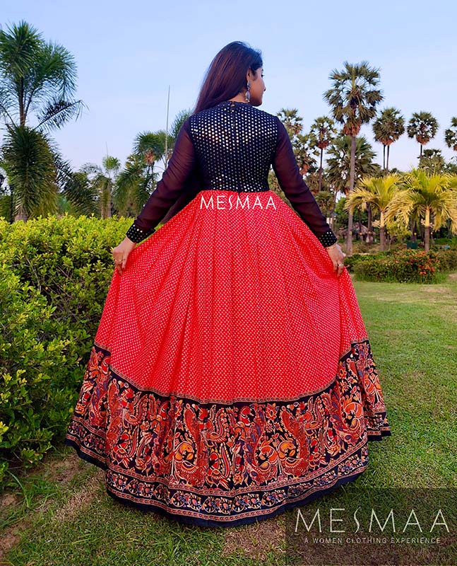 Black coral kalamkari floor length dress