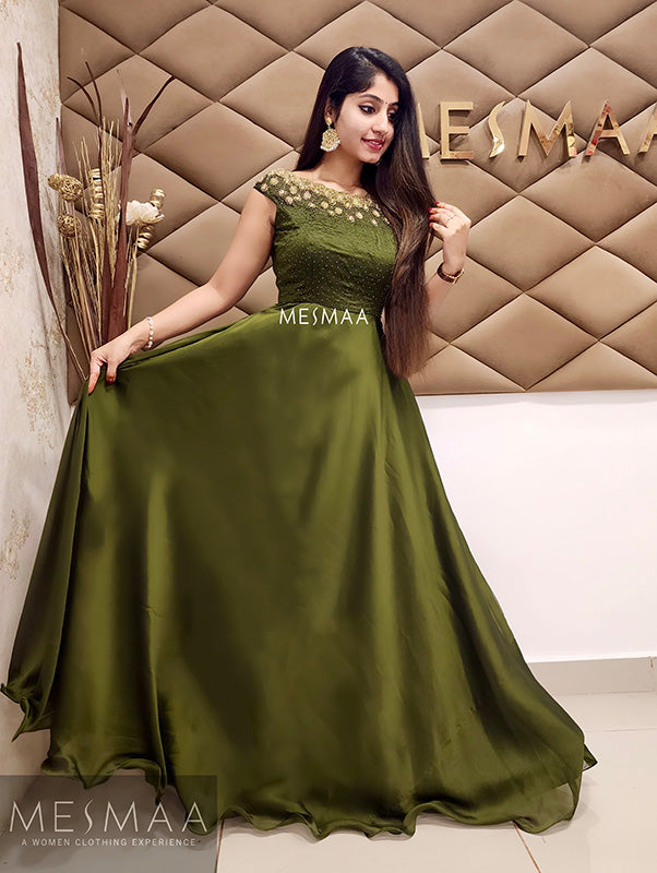 Olive green handworked gown