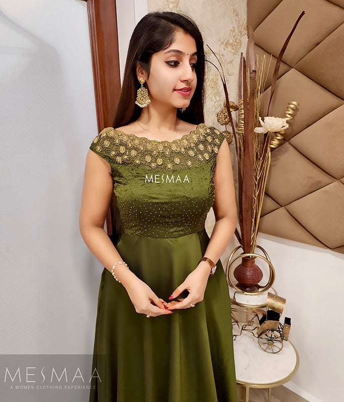 Olive green handworked gown