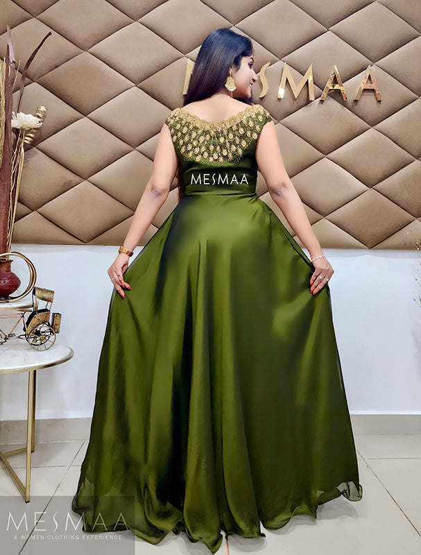 Olive green handworked gown