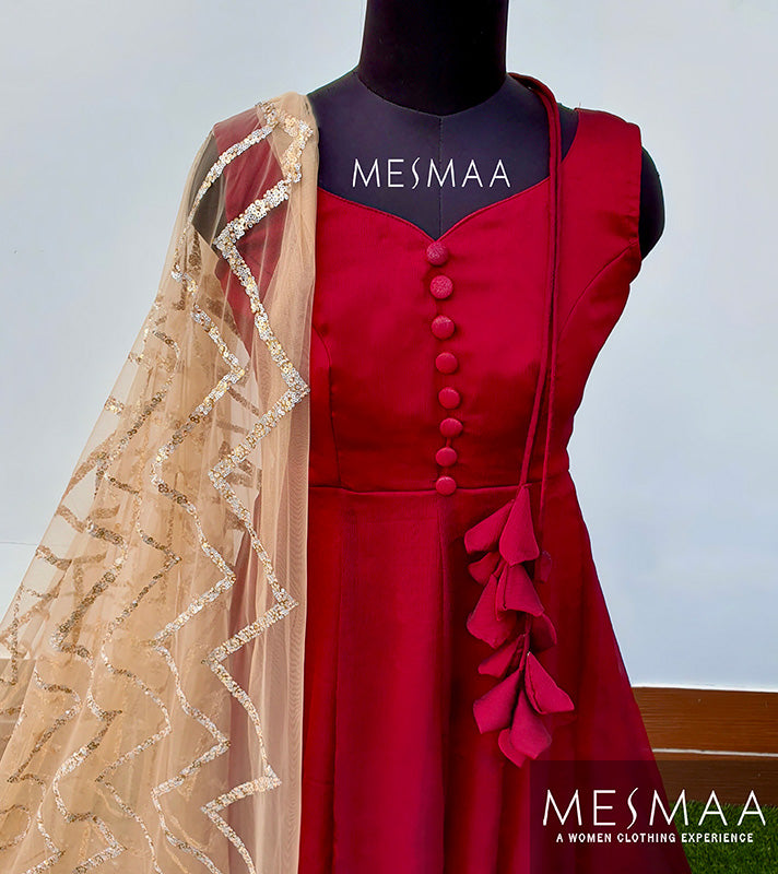 Maroon beige georgette gown