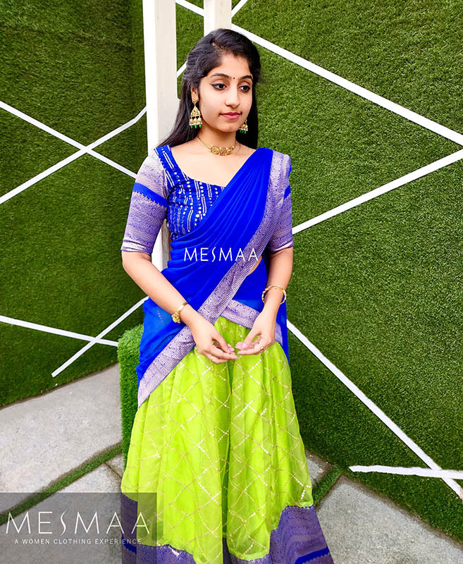 Green royal blue half saree