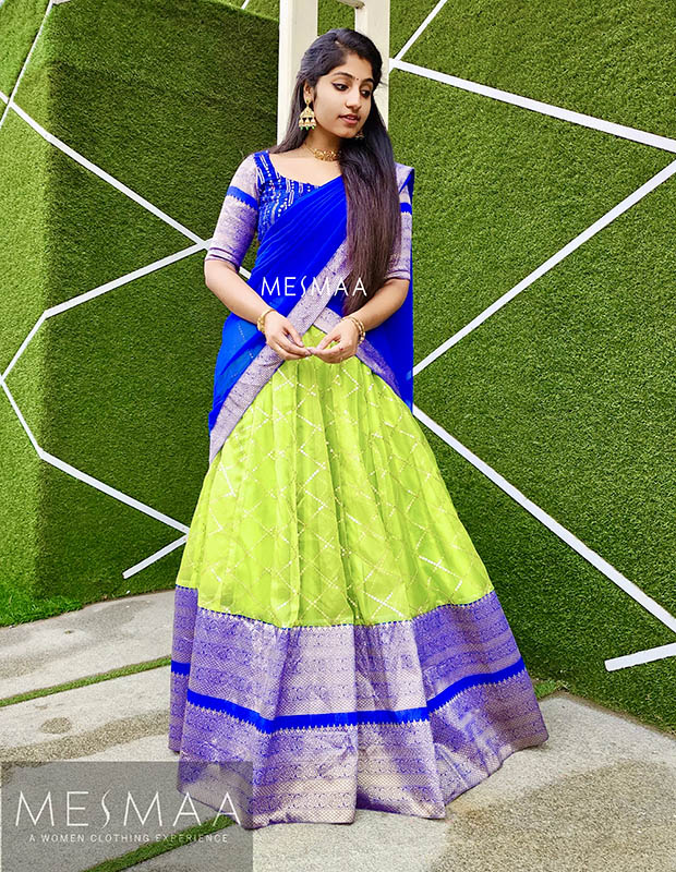 Green royal blue half saree
