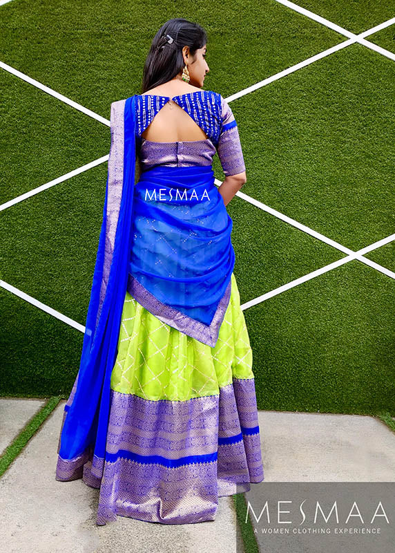 Green royal blue half saree
