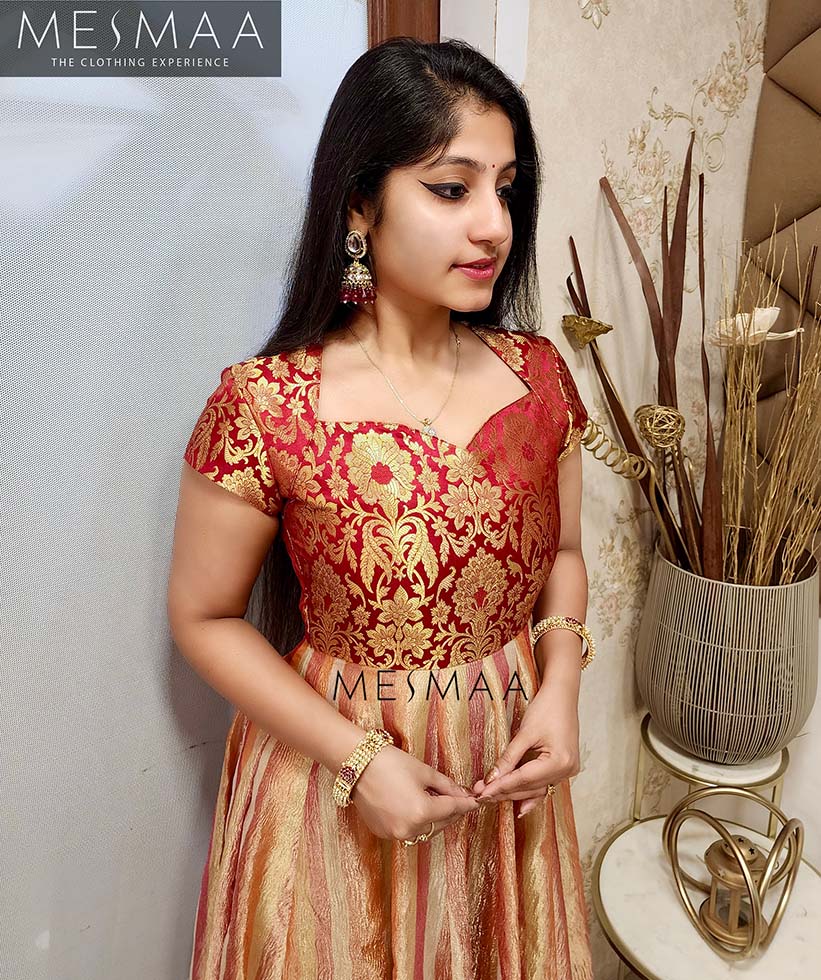 Purple mango yellow tissue anarkali.