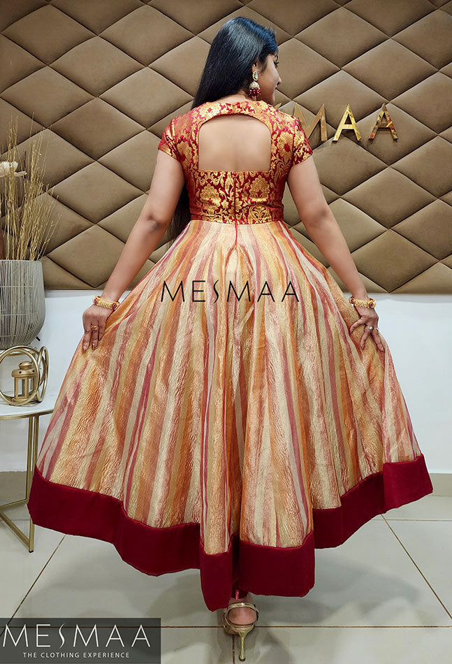 Purple mango yellow tissue anarkali.