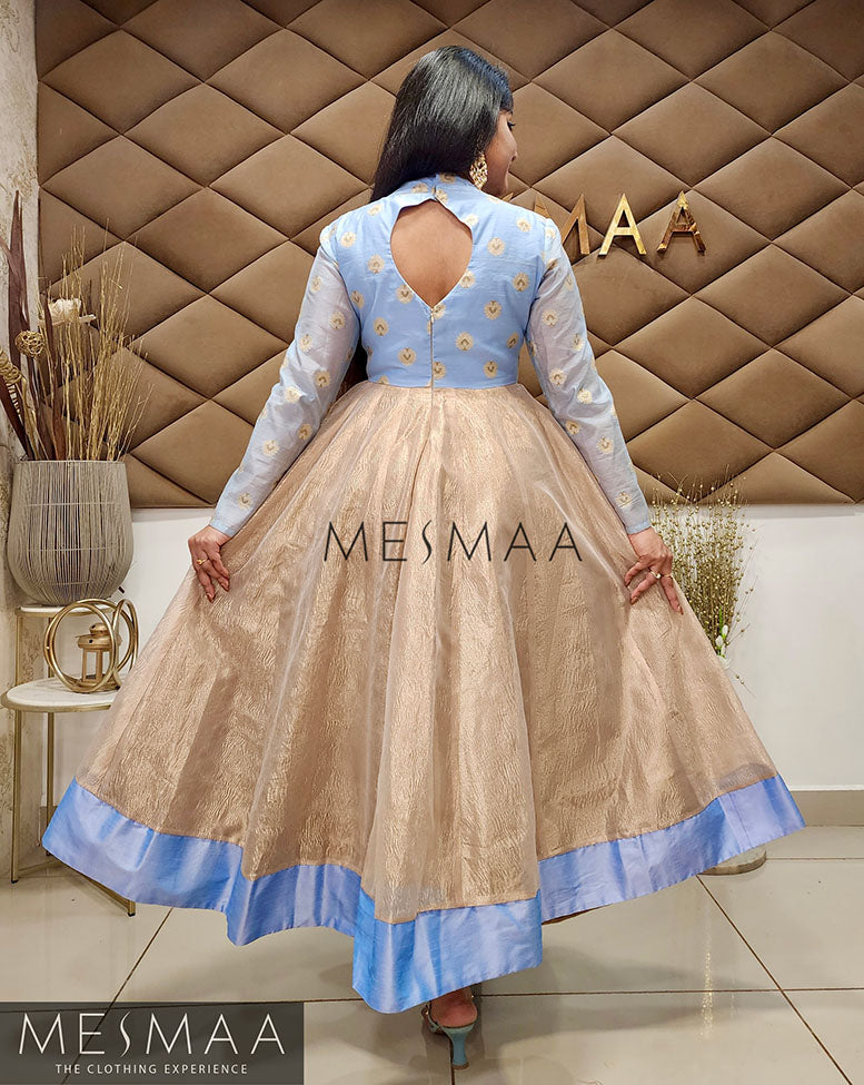 Purple mango yellow tissue anarkali.