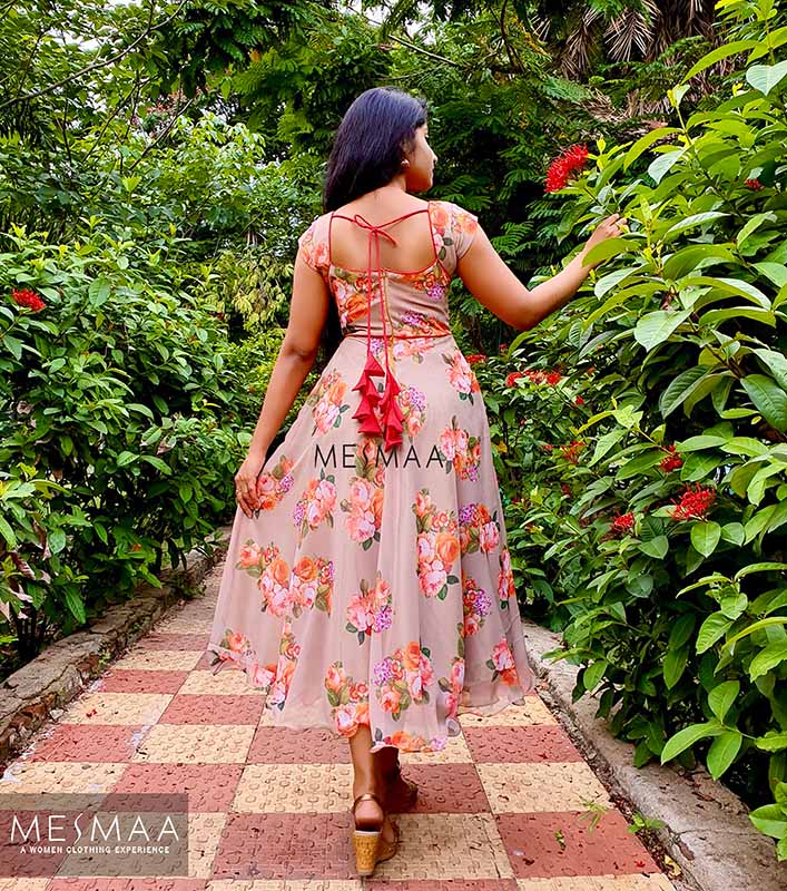 Sepia colour floral printed  Anarkali.