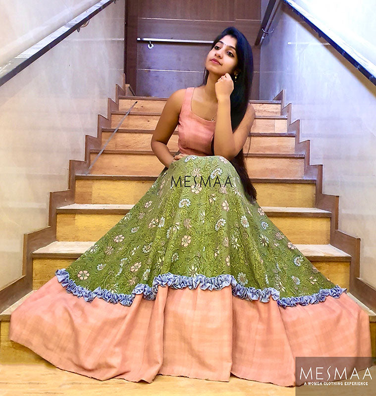 Forest green peach floor length dress