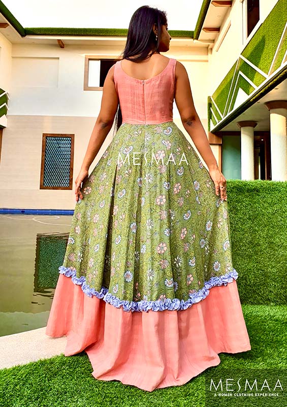 Forest green peach floor length dress