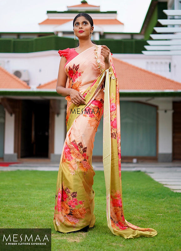 Satin floral saree