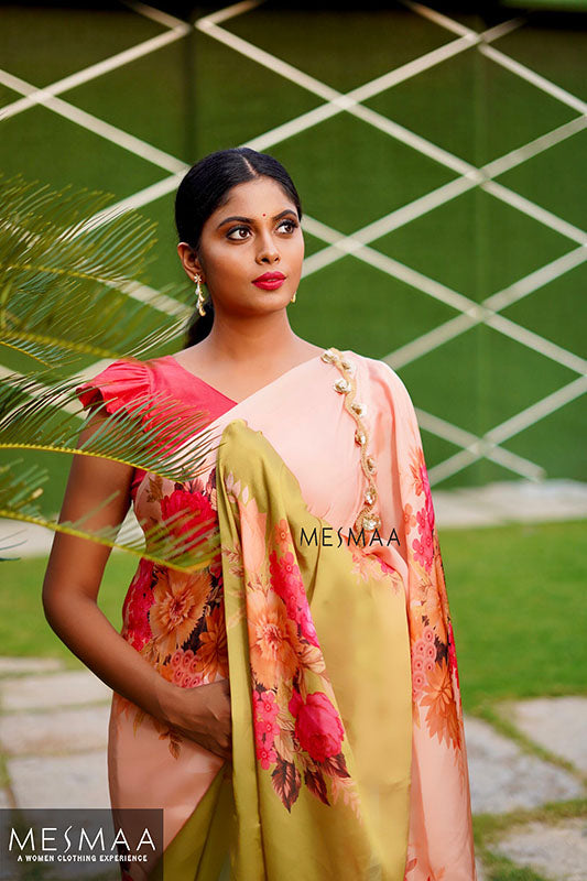 Satin floral saree