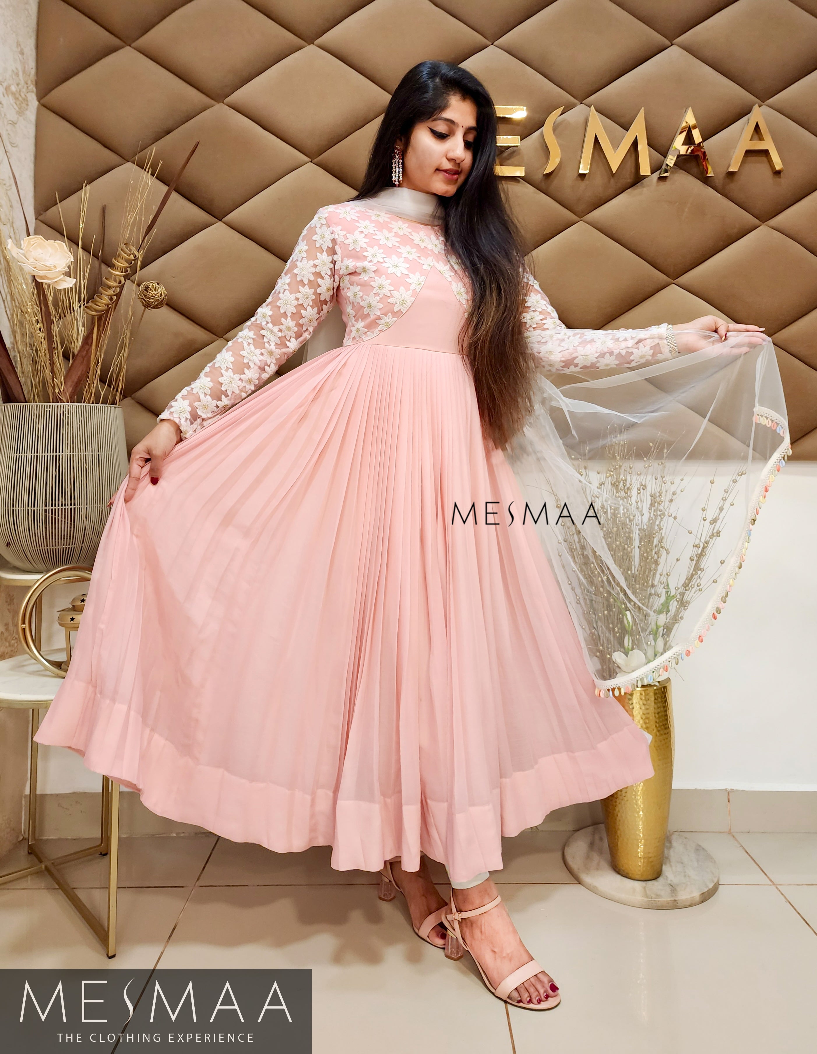Blush pink white anarkali